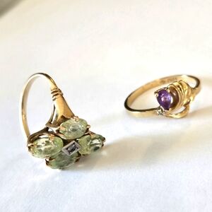 Solid 14k Gokd Citrine and Solid 10k Gold Amethyst Ring